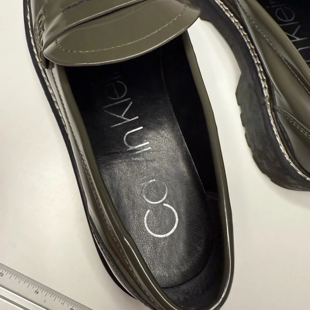 Calvin Klein Olive Green Patent ‘Suzie’ Loafers - Picture 5 of 7